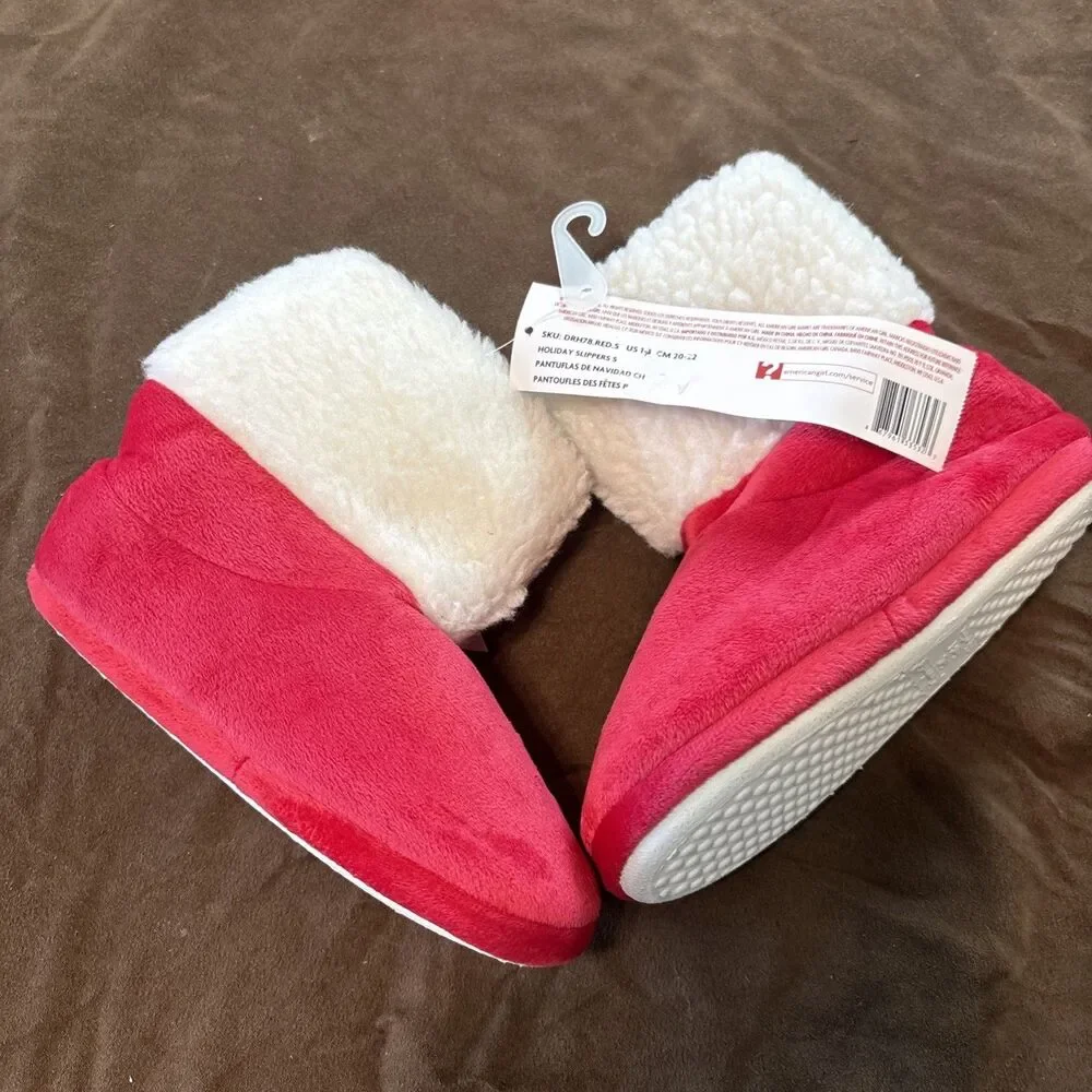 American Girl Doll Boots Pink & White kids size 1-3 Holiday penguin PJs slippers